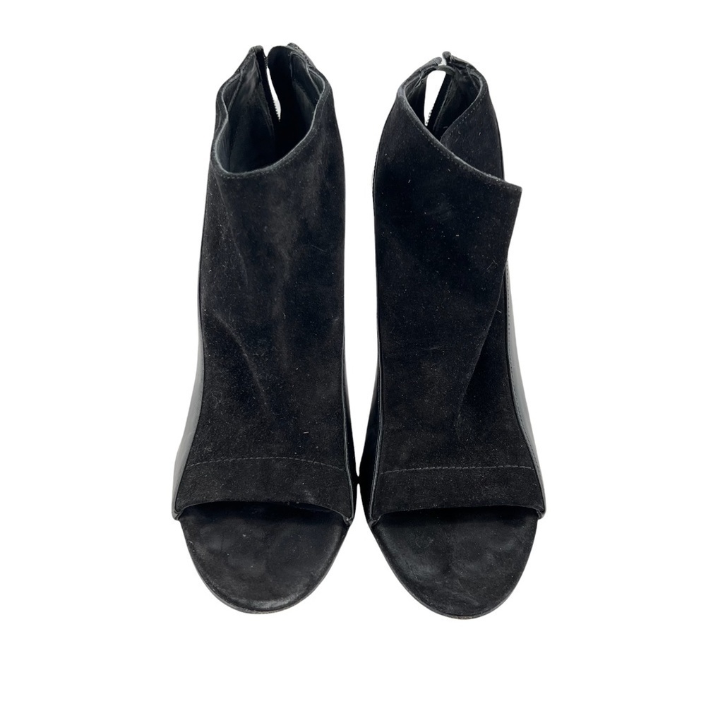 Vince. Women’s Black Suede and Leather Peep Toe Booties Size 7 1/2M